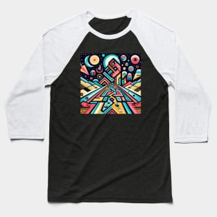 Retrofuturistic Dreamscape: A Synthesis of Space and Geometry Baseball T-Shirt